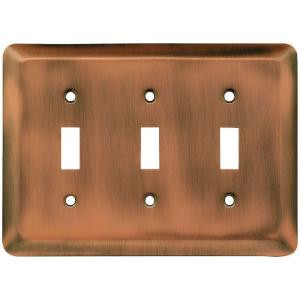 Liberty Stamped Round 3 Toggle Switch Wall Plate - Antique Copper - 64377
