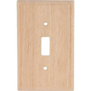 GE 1 Toggle Switch Wall Plate - Un-Finished Solid Oak - 51581