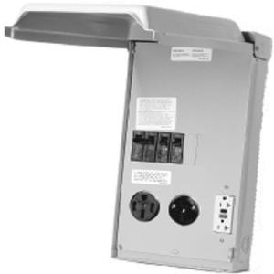 GE 100 Amp 3-Space 3-Circuit 240-Volt Unmetered RV Outlet Box with 50/30/20 Amp GCFI Circuit Protected Receptacles - GE1LU532SS