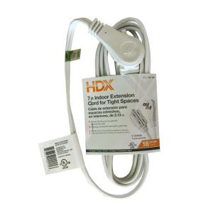 HDX 7 ft. 16/2 SPT-2 Slender Plug Extension Cord - White - HD#767-184
