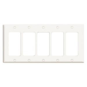 Leviton Decora 5-Gang Wall Plate, White - R52-80423-00W