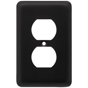 Liberty Stamped Round 1 Duplex Outlet Wall Plate - Flat Black - 64117