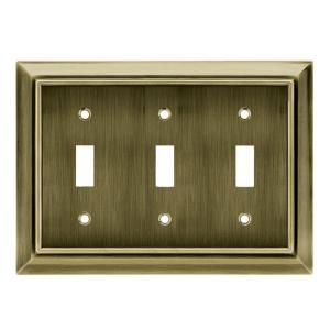 HamptonBay Architectural 3 Toggle Wall Plate - Antique Brass - W10599-AB-CH