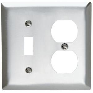 Pass&Seymour 2-Gang Combo 1 Toggle and 1 Duplex Outlet Wall Plate - Stainless Steel - SL18CC5