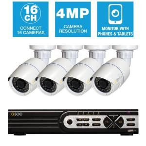 Q-SEE Freedom Series 16-Channel 4MP 1TB Network Video Recorder with (4) 4MP High Definition Bullet Cameras - QT8516-4Z7-1