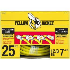 YELLOWJACKET 25 ft. 12/3 STW 3 Outlet Extension Cord with Powerlite Indicator - 2830
