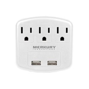 MerkuryInnovations 3 AC Outlet and 2-USB Port 2.1-Amp Power Charging Station - White - MI-WC516-199