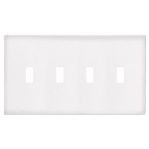 CooperWiringDevices 4 Gang Screwless Toggle Wall Plate - White - PJS4W