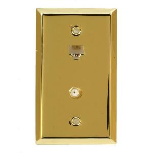 Amerelle Steel Data and Coaxial Wall Plate - Bright Brass - 163RJ45CX