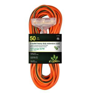 GoGreenPower 50 ft. 3-Outlet 12/3 Heavy Duty Extension Cord - Orange - GG-15250