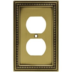 HamptonBay Beaded 1 Duplex Outlet Plate - Tumbled Antique Brass - W10103-ABT-UH