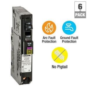 SquareD QO 20 Amp Single-Pole Plug-On Neutral Dual Function (CAFCI and GFCI) Circuit Breaker (6-Pack) - QO120PDFC6