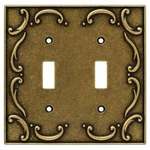 Liberty French Lace 2 Gang Toggle Switch Wall Plate - Burnished Antique Brass - 126349