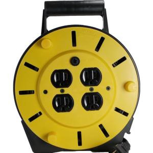 Woods 25 ft.16/3 4-Outlet Cord Reel Power Station - Black and Yellow - 4907