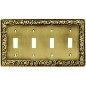 Liberty Paisley 4-Gang Toggle Switch Wall Plate - Tumbled Antique Brass - 64043