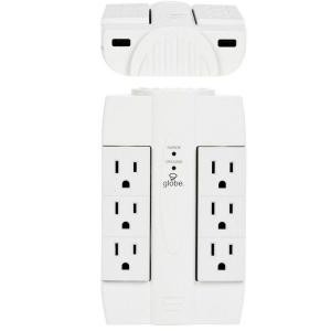 GlobeElectric 6-Outlet Swivel Surge Tap With 2 USB Ports 2.1-Amp (Combined) with Surge Protection - White - 7791301