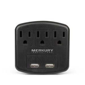 MerkuryInnovations 3 AC Outlet and 2-USB Port 2.1-Amp Power Charging Station - Black - MI-WC516-101