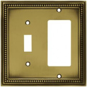 HamptonBay Beaded 1 Toggle and 1 Rocker Wall Plate - Tumbled Antique Brass - W10604-ABT-CH