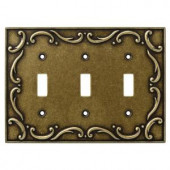 Liberty French Lace 3 Gang Toggle Wall Plate - Burnished Antique Brass - 126350