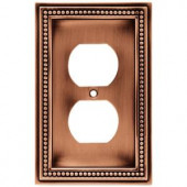 Liberty Beaded 1 Duplex Outlet Wall Plate- Aged Brushed Copper - 64244