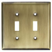 Stanley-NationalHardware 2 Toggle Wall Plate - Antique Brass - V8001 DBL SWITCHPLATEAB