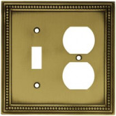 HamptonBay Beaded 1 Toggle and 1 Duplex Wall Plate - Tumbled Antique Brass - W10449-ABT-CH