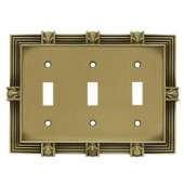 Liberty Pineapple 3 Toggle Switch Wall Plate - Tumbled Antique Brass - 64477