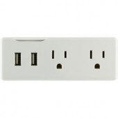 GE Eye Indicator 2 AC Outlet and 2-USB Port 2.1-Amp Power Station Tap - White - 25337