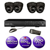 SecurityLabs 4-Channel 960H Surveillance System with 500GB HDD and (4) 700 TVL Dome Cameras - SLM454-700