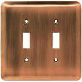 Liberty Stamped Round 2 Toggle Switch Wall Plate - Antique Copper - 64090