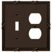 Amerelle Ribbon and Reed 1 Toggle 1 and Duplex Wall Plate - Aged Bronze - 44TDVB