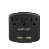 MerkuryInnovations 3-AC Outlet and 2-USB Port 3.1-Amp Power Charging Station - Black - MI-WC316-101