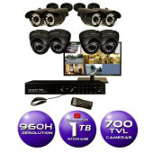 SecurityLabs 8-Channel 960H Surveillance System with 1TB HDD, (8) 700 TVL Cameras and 19 in. LED HD Monitor - SLM467-700