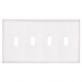 CooperWiringDevices 4 Gang Screwless Toggle Wall Plate - White - PJS4W