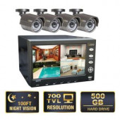 Q-SEE Advanced Series 4-Channel CIF 500GB Surveillance System with (4) 900 TVL Cameras and 7 in. LCD Monitor - QS4474-452-5