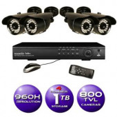 SecurityLabs 4-Channel 960H DVR Surveillance System with 500GB HD (4) 800TVL IR Bullet Cameras - SLM457