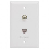 GE 1 Network and 1 Coax Combination Wall Plate - Ivory - 73331