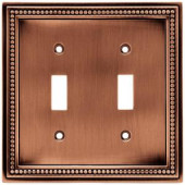 Liberty Beaded 2 Toggle Switch Wall Plate- Aged Brushed Copper - 64243
