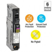 SquareD QO 15 Amp Single-Pole Plug-On Neutral Dual Function (CAFCI and GFCI) Circuit Breaker (6-Pack) - QO115PDFC6