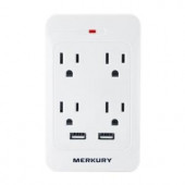 MerkuryInnovations 4 AC Outlet and 2-USB Port 3.1-Amp Power Charging Station with Surge Protector - White - MI-WC317-199