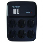 Woods 6-Outlet 900-Joule Surge Protector with USB Charger - Black - 410527821