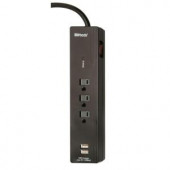 Woods Electronics 3-Outlet 750-Joule Surge Protector with 2-USB Charging Ports and Sliding Safety Covers - 0412508811
