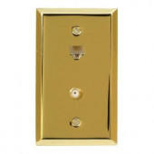 Amerelle Steel Data and Coaxial Wall Plate - Bright Brass - 163RJ45CX