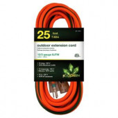 PowerByGoGreen 25 ft. 12/3 SJTW Extension Cord - Orange with Lighted Green Ends - GG-14025