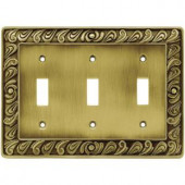 Liberty Paisley 3 Gang Toggle Switch Wall Plate - Tumbled Antique Brass - 64055