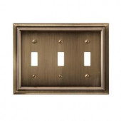 Amerelle Continental 3 Toggle Wall Plate - Brushed Brass - 94TTTBB