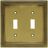 HamptonBay Beaded 2 Toggle Switch Wall Plate - Tumbled Antique Brass - W10102-ABT-UH