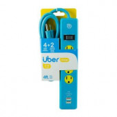 Uber 4 ft. 4-Outlet and 2 2.1 Amp USB Port Power Strip - Blue - 25117