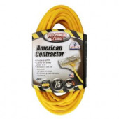 AmericanContractor 25 ft. 12/3 SJEOW Outdoor Extension Cord with 3 Outlet Power Block - 034970002