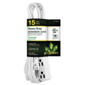 PowerByGoGreen 15 ft. 16/3 SPT-2, 3 Outlet Extension Cord - White - GG-19615